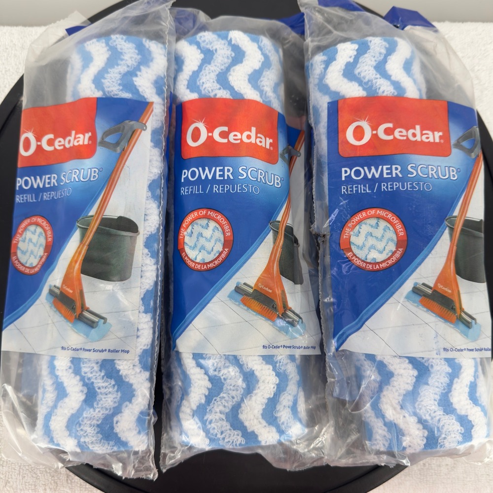 3 Pack O-Cedar Power Scrub Roller Mop Refill Microfiber Blue White Replacement
